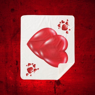 Couverture Sherpa Simple coeur rouge sur Heureuse Sainte-Valentin bl