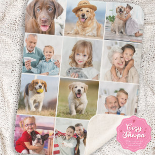 Couverture Sherpa Simple Collage de 12 Photos de Famille Amis Animau