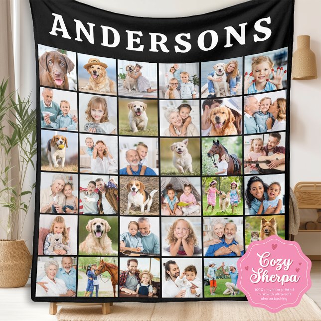 Couverture Sherpa Simple Family Photo Collage Personalized Name  (Créateur téléchargé)