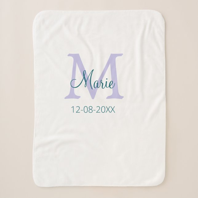 Couverture Sherpa simple minimum ajouter nom monogramme violet vert  (Devant)