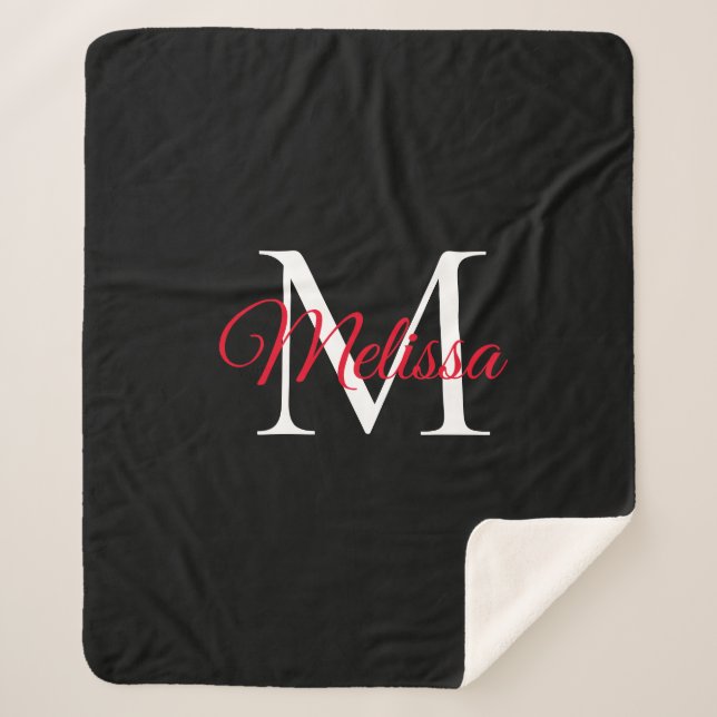 Couverture Sherpa Simple moderne monogramme noir rouge (Devant)
