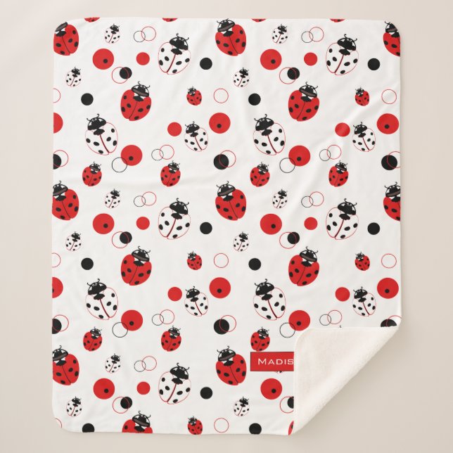 Couverture Sherpa Simple Motif Ladybug rouge, noir et blanc (Devant)