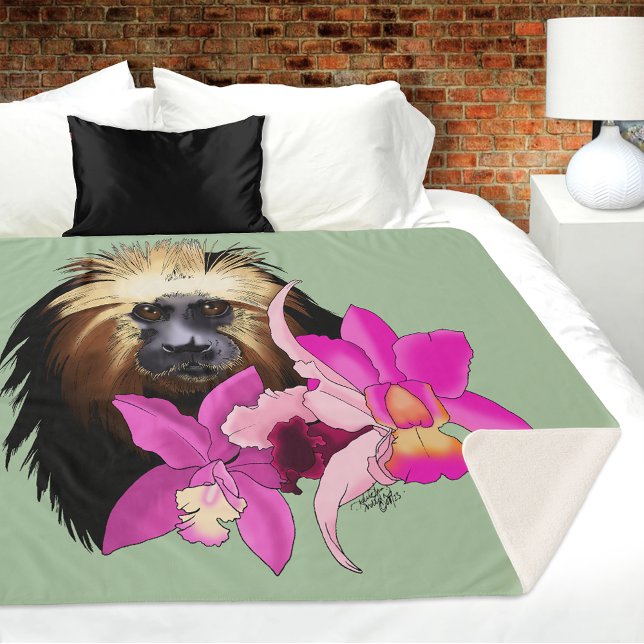 Couverture Sherpa Singe tamarin, Lion à tête dorée (Créateur téléchargé)