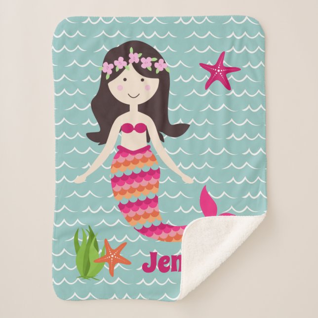 Couverture Sherpa Sirène sur Waves Motif Sherpa Throw (Devant)