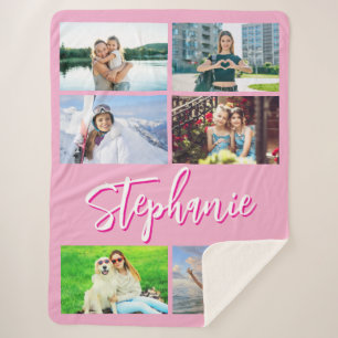 Couverture Sherpa Six Collage photo horizontal Pink personnalisé