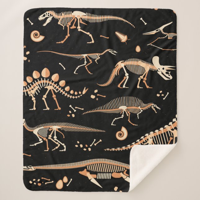 Couverture Sherpa Skeletons de dinosaures et fossiles motif (Devant)
