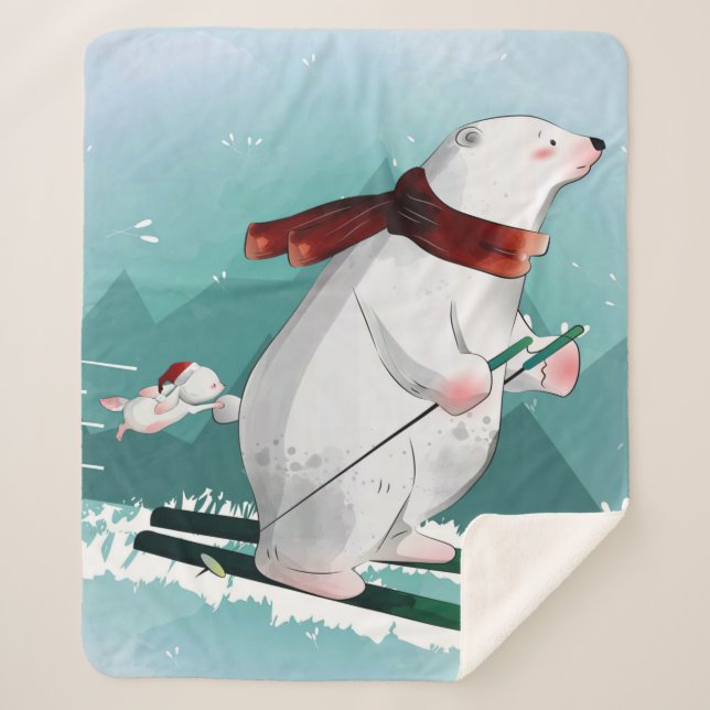 Couverture Sherpa Ski de l'ours polaire | Cadeau pour bébé (Devant)