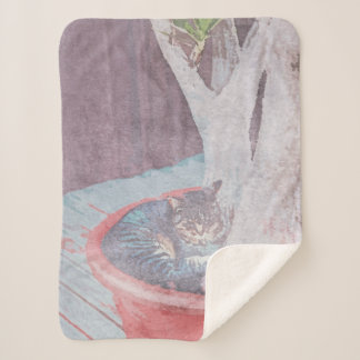 Couverture Sherpa sleeping outdoor cat digital art watercolour