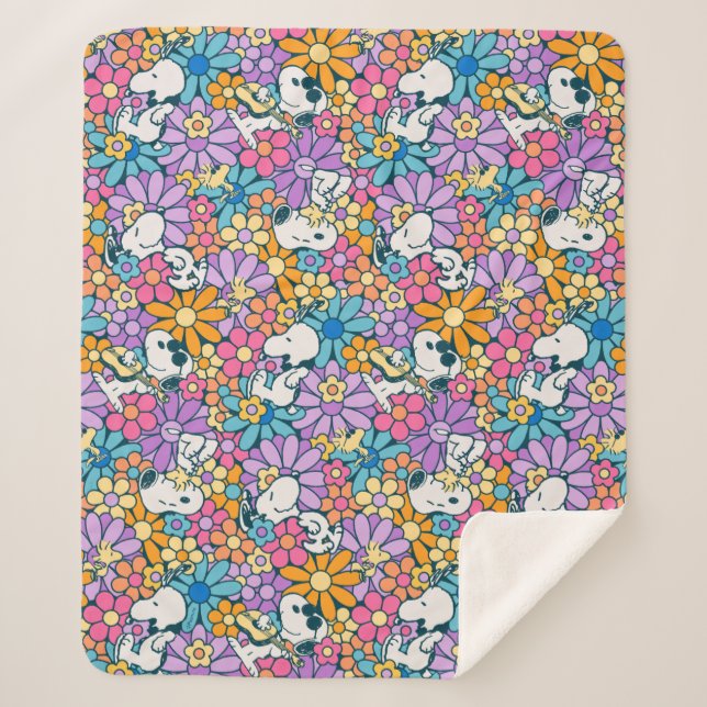 Couverture Sherpa Snoopy & Motif de fleurs de bois (Devant)