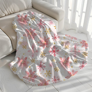 Couverture Sherpa Snowflakes minimalistes d'hiver rose et or