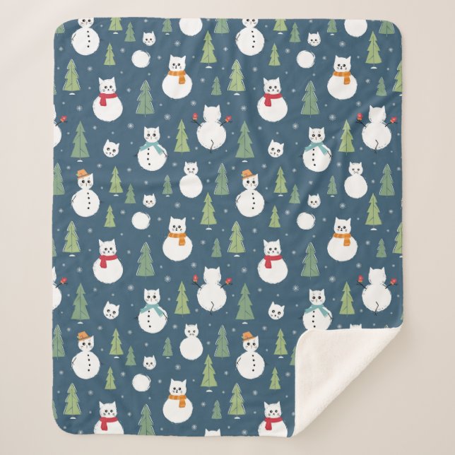 Couverture Sherpa Snowman Cats Motif de vacances (Devant)