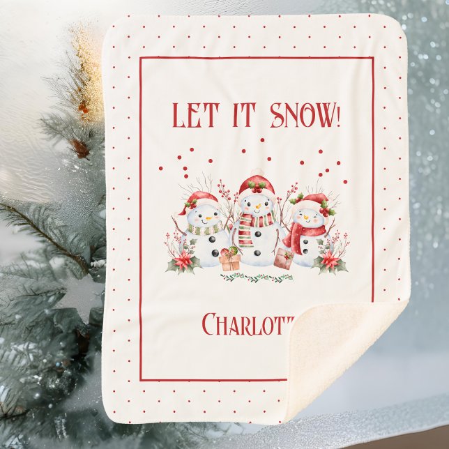 Couverture Sherpa Snowman mignon Laisser Neiger Avec Nom (Childs Cute Snowman Let It Snow With Name Sherpa Blanket)
