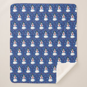 Couverture Sherpa Snowmen mignon en bleu avec des flocons de neige