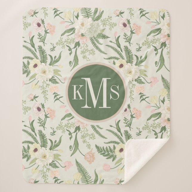 Couverture Sherpa Soft Mint Green Garden Motif (Devant)