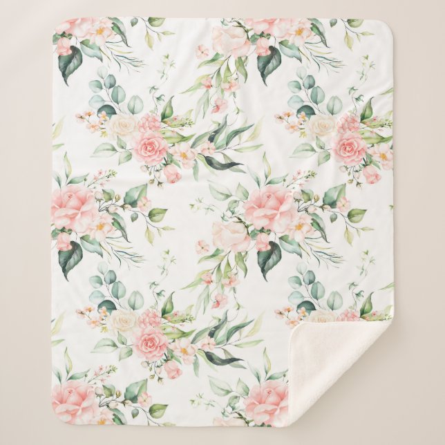 Couverture Sherpa Soft Pastel Rose Rose Flower Motif (Devant)
