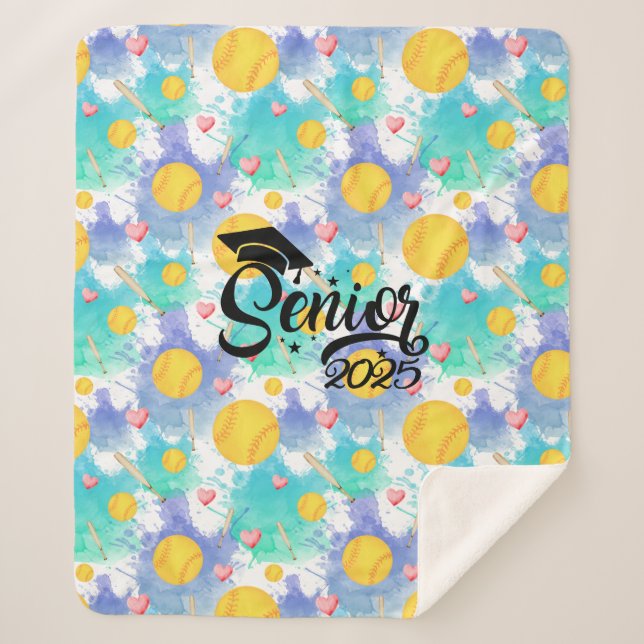 Couverture Sherpa Softball senior graduation cadeau d'aquarelle (Devant)