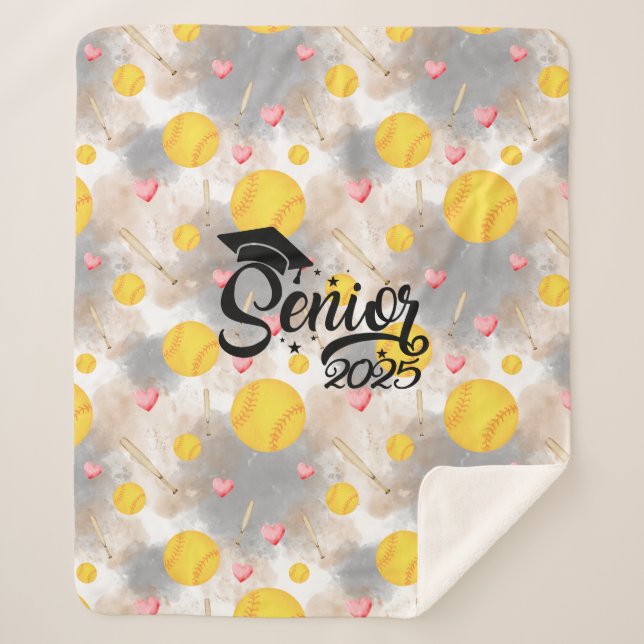 Couverture Sherpa Softball senior graduation cadeau d'aquarelle (Devant)