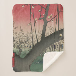 Couverture Sherpa soleil couchant japonais pruniers arbres