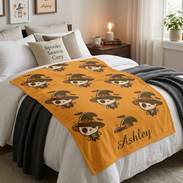Couverture Sherpa Sorcière squelette mignonne personnalisée Hallowee (Créateur téléchargé)