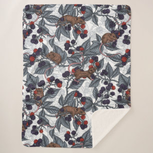 Couverture Sherpa Souris et mûres sur blanc