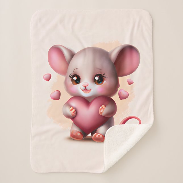 Couverture Sherpa Souris pour bébé avec le coeur de Valentine (Devant)
