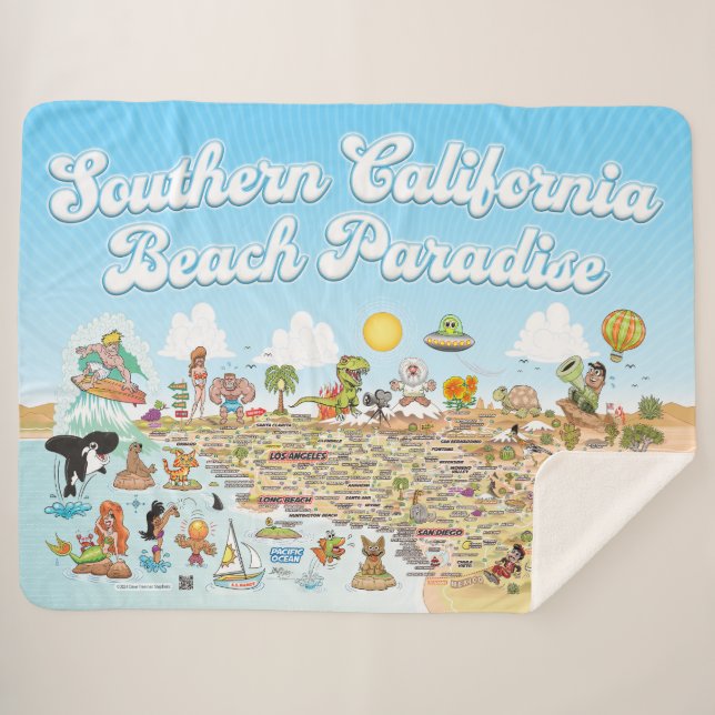 Couverture Sherpa Southern California Beach Paradise Fleece Blanket (Devant (Horizontal))