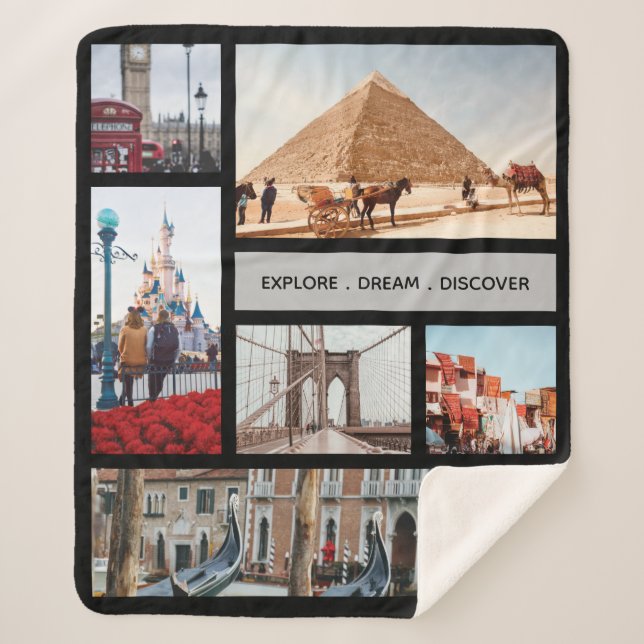 Couverture Sherpa Souvenirs de voyage garde photo Black Grey (Devant)