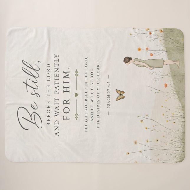 Couverture Sherpa Soyez calme et attendez patiemment Psaume 37 Chrét (Devant (Horizontal))