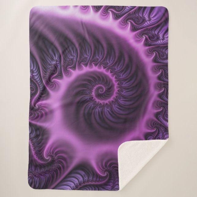 Couverture Sherpa Spirale d'art fractal abstrait violet rose vif (Devant)
