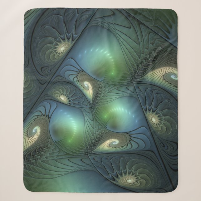 Couverture Sherpa Spirales Turquoise Beige Vert Abstrait Fractal Art (Devant)