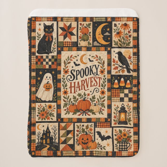 Couverture Sherpa Spooky Harvest Vintage Halloween Patchwork (Devant)