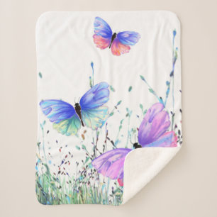 Couverture Sherpa Spring Joy - Papillons colorés volant dans la natu