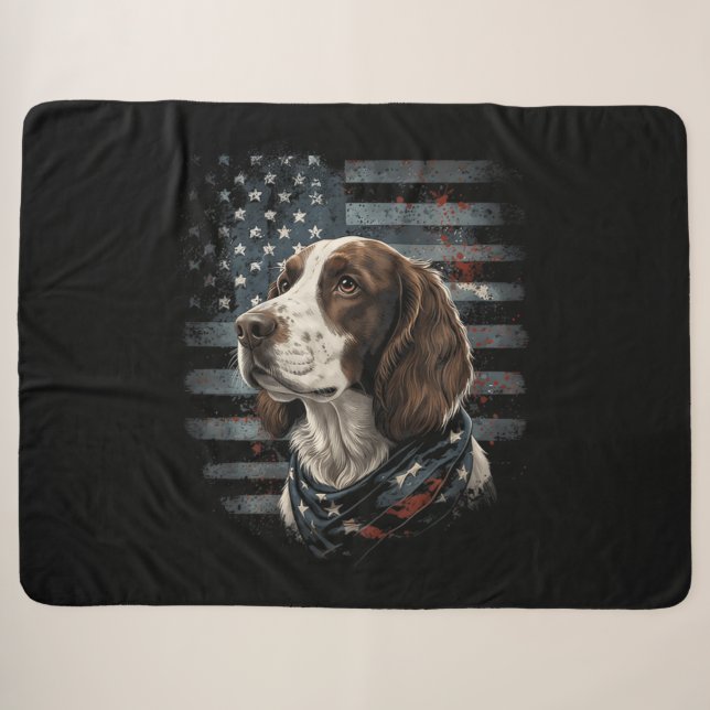 Couverture Sherpa Springer Spaniel Chien Drapeau Américain (Devant (Horizontal))
