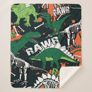 Couverture Sherpa Squelette de dinosaure. motif de grunge vintage