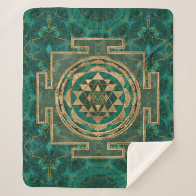 Couverture Sherpa Sri Yantra/malachite et or de Sri Chakra (Devant)