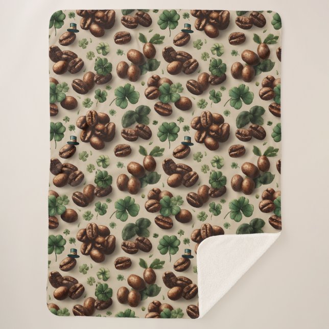 Couverture Sherpa St. Patrick’s Day Coffee & Shamrock Pattern (Devant)