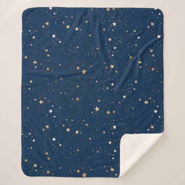 Couverture Sherpa Star d'or sur le Motif de nuit bleu (Devant)