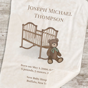 Couverture Sherpa Statistiques bébé Vintage sur mesure Teddy Bear Nu