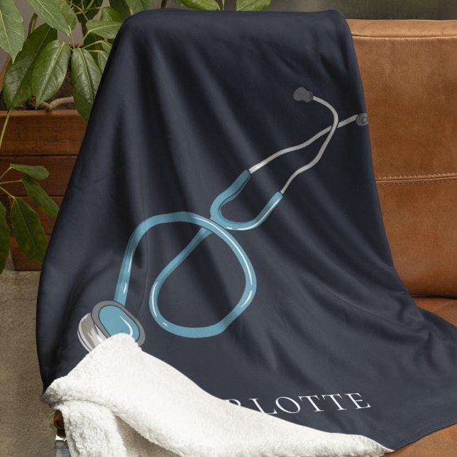 Couverture Sherpa Stethoscope personnalisé Nom Docteur (Personalized Stethoscope Co-worker Fleece Blanket)