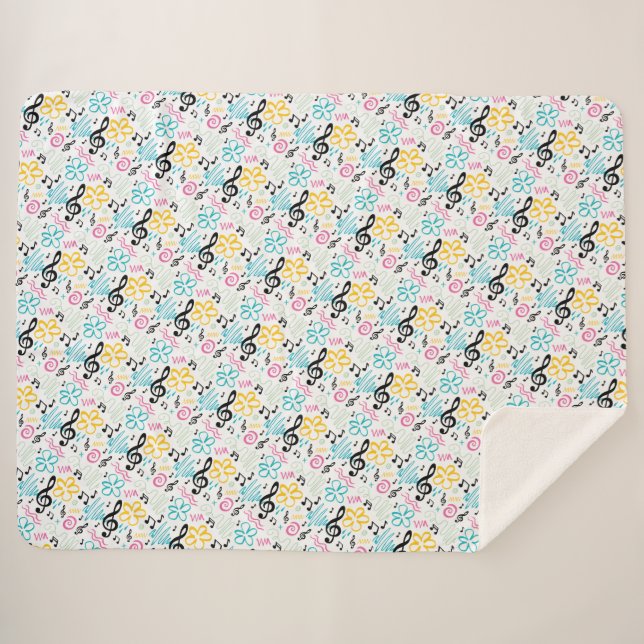 Couverture Sherpa Style des années 90 Clef Treble / Notes musicales (Devant (Horizontal))