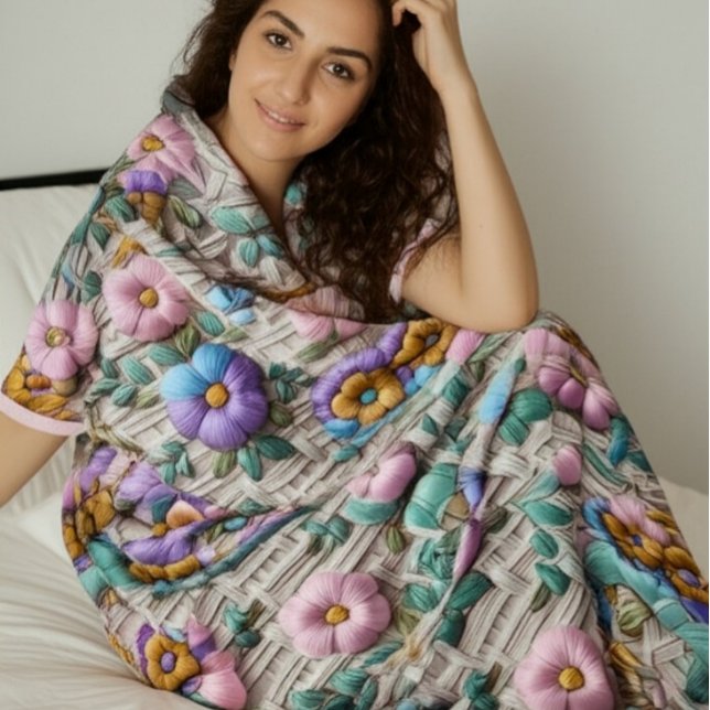 Couverture Sherpa Style Floral Brodé | Doux et Confortable (Créateur téléchargé)