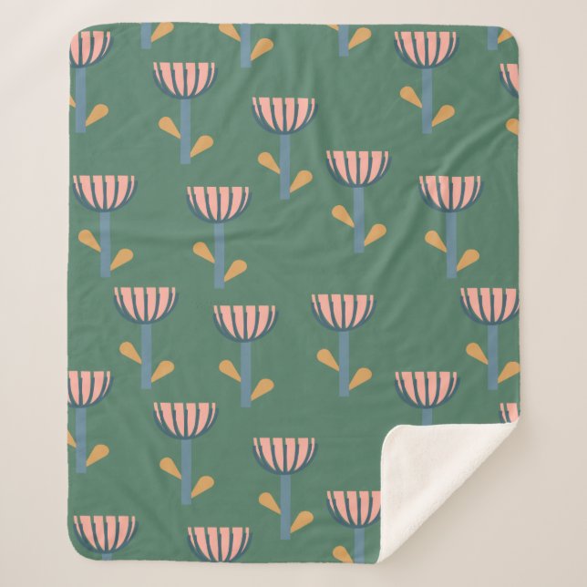 Couverture Sherpa Style folklorique scandinave modèle floral en vert (Devant)