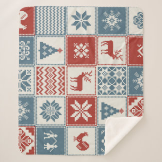 Couverture Sherpa Style Patchwork : Motif ornemental de Noël