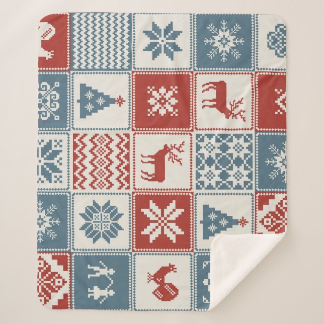 Couverture Sherpa Style Patchwork : Motif ornemental de Noël (Devant)