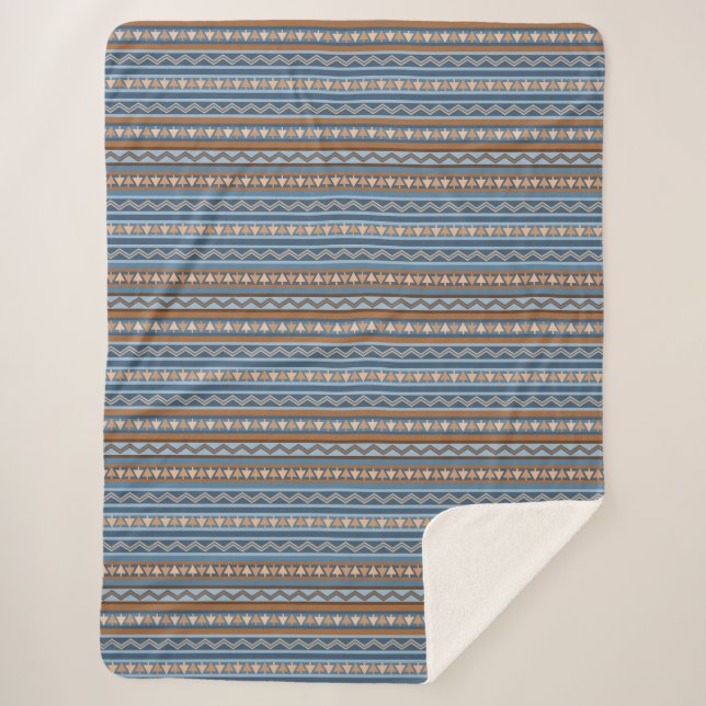 Couverture Sherpa Style sud-ouest Bleu et géométrique Brown Grand (Devant)