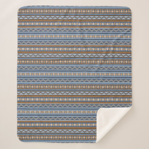 Couverture Sherpa Style sud-ouest bleu et géométrique Brown moyen