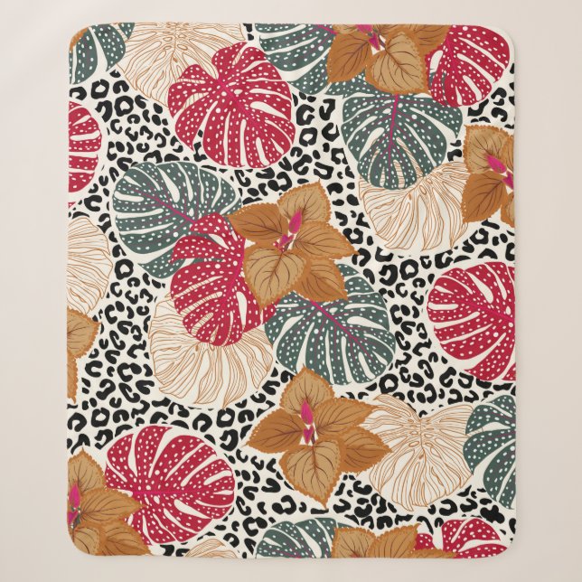 Couverture Sherpa Stylo belle forêt tropicale imprimé sur léopard (Devant)