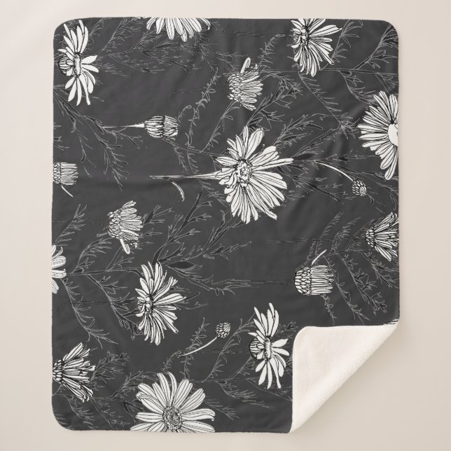 Couverture Sherpa Stylo noir Chamomile : Croquis floral. (Devant)