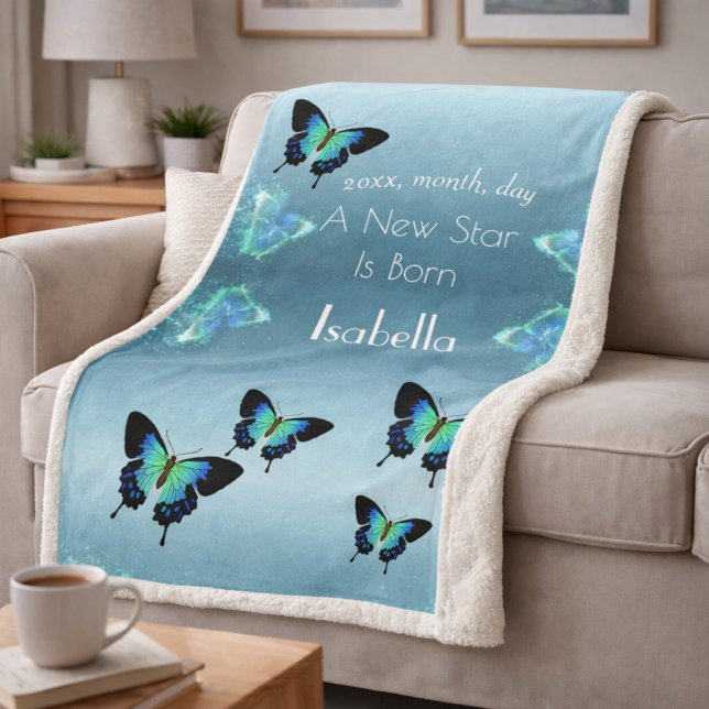 Couverture Sherpa Sublime Superbe Aqua Turquoise Papillons Sherpa (Créateur téléchargé)