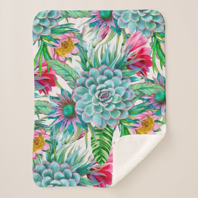 Couverture Sherpa Succulent jardin tropical (Devant)